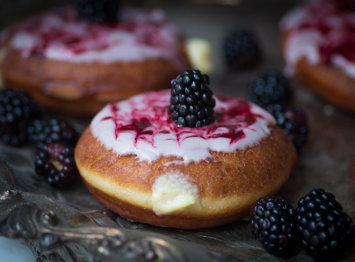 Blackberry & Cream Bismarck Donuts