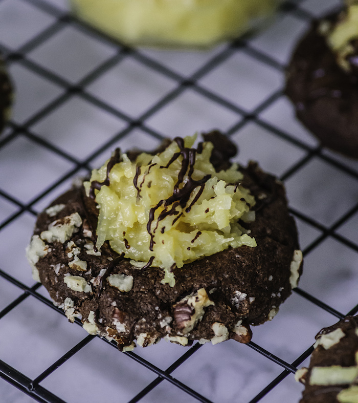 Recipe for German Chocolate Thumbprint Cookies