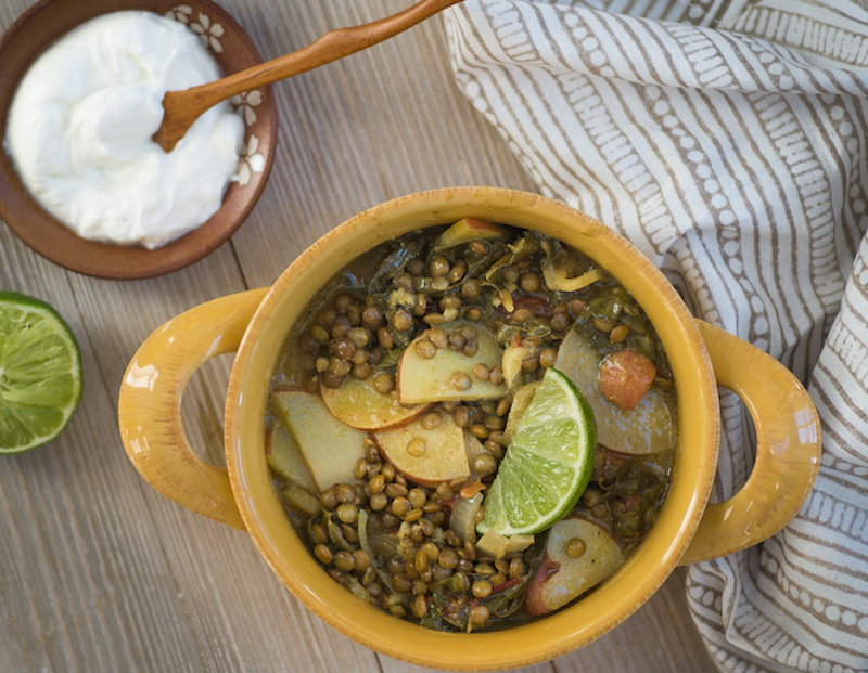Recipe for Curried Potato & Green Lentil Stew.
